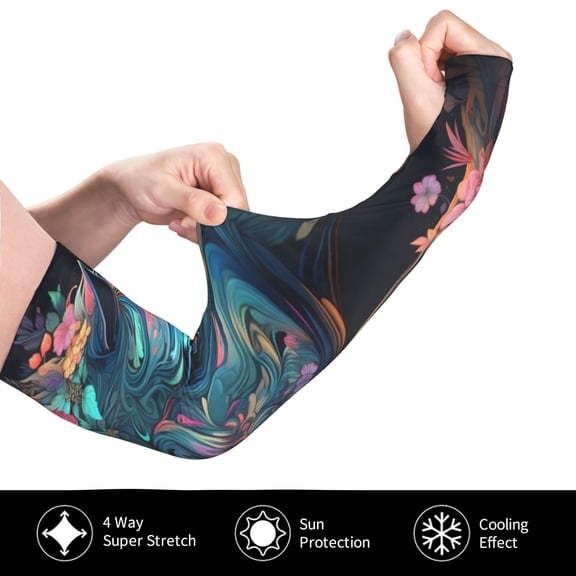 Gukieu Colorful Floral Patterned Horse for Adult Ice Silk Sun Protection Arm Sleeves, Moisture Wicking, UV Protection Outdoor Sports Arm Sleeves, Unisex
