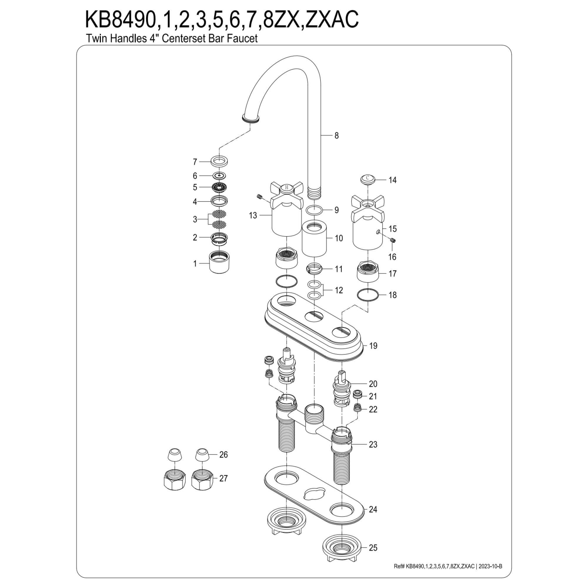 Kingston Brass KB849ZXAC Millennium Two-Handle 2-Hole Deck Mount Bar Faucet in Antique Copper
