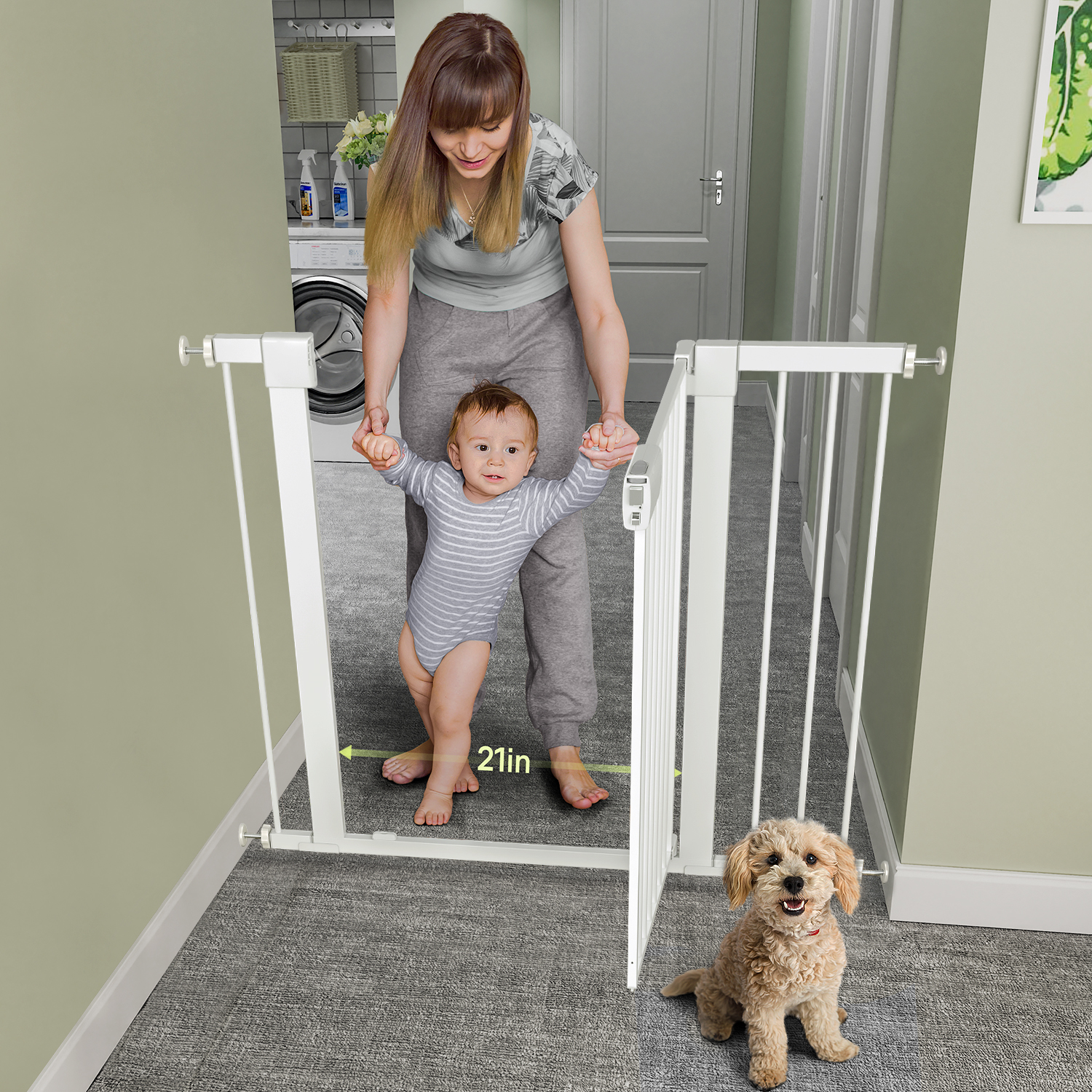 Babyomi Auto-Close Pet Gate, White photo 6