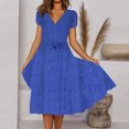 thumbnail image 2 of Floleo - Vestido de mujer, liquidación, moda de verano, para mujer, cuello en V, estampado de lunares, vestidos casuales de manga corta, 2 of 5