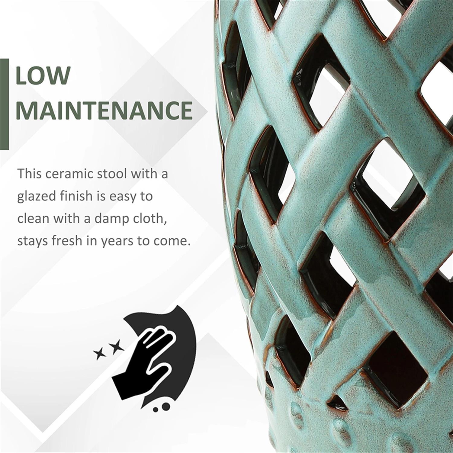 Demi Bonn 13" x 18" Ceramic Garden Stool with Woven Lattice Design & Glazed Strong Materials Decorative End Table for Backyard, Lawn, Balcony, Porch, Bronze