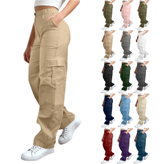 Tqcoqu Baggy Cargo Pants for Women High Waisted Open Leg Pants Hiking Lightweight Streetwear Outfits with Multiple Pockets,Army Green,Women's S-XXL