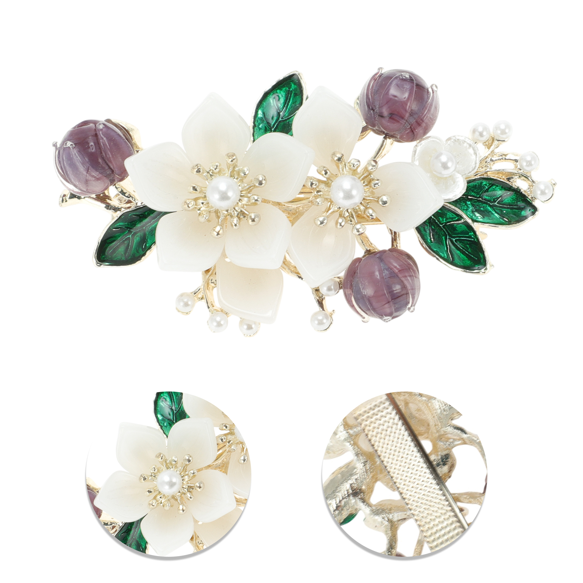 Unique Bargains Anagallis Flower French Barrette Hair Clips Purple Beige 1 Pc