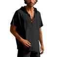 thumbnail image 1 of pstuiky Camisas de manga corta para hombre, Blusa de lino con capucha y manga corta para hombre, color liso, con botones y cordón ajustable camisetas de hombre l, 1 of 8