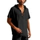 thumbnail image 1 of pstuiky Camisa de manga corta para hombre, Blusa de lino con capucha y manga corta para hombre, color liso, con botones y cordón ajustable ropa de hombre xxl, 1 of 8