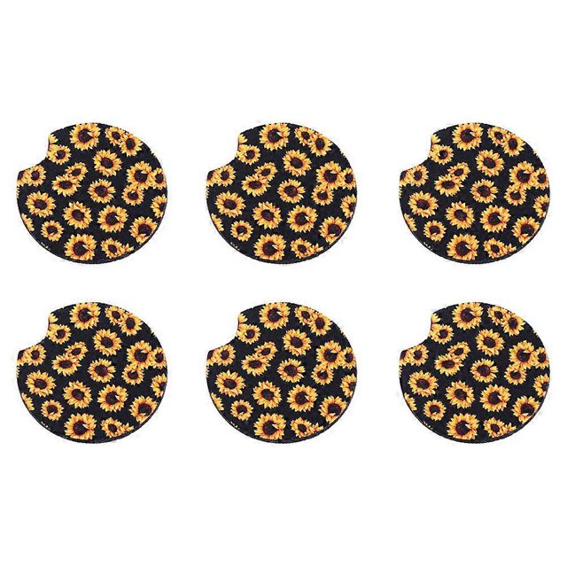 6pcs Chic Sunflower Pattern Coaster Anti-skid Cup Mat Practical Cup Pad for Car