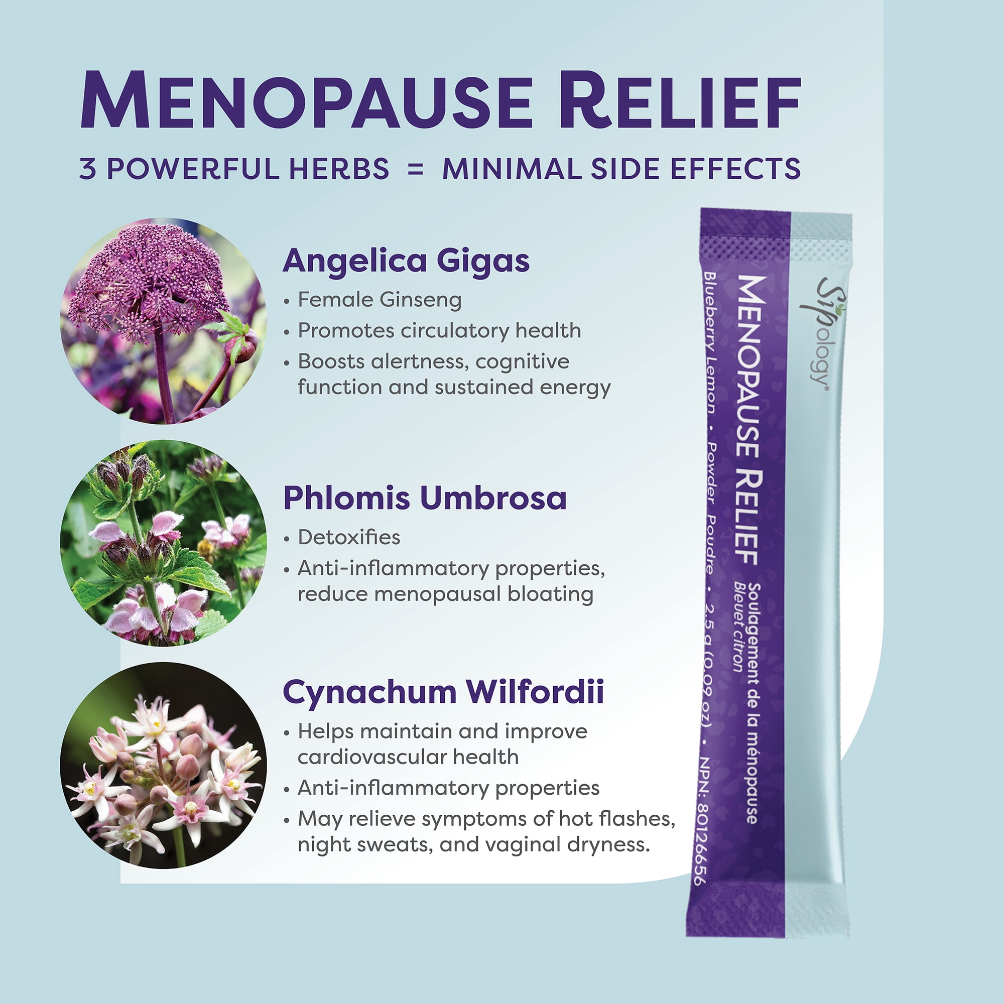 Sipology: Menopause Relief - Blueberry Lemon - 15 Stick Pack - Herbal Remedy Supplement, Women’s Aid, Drug Free Natural Solution For Common Symptoms