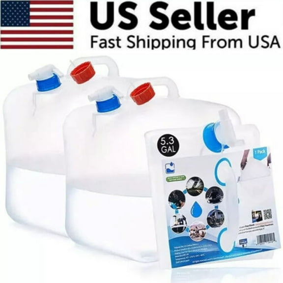 2x 5.3 Collapsible Water Container w/ Spigot 10 Gallon Camping Water Storage Jug