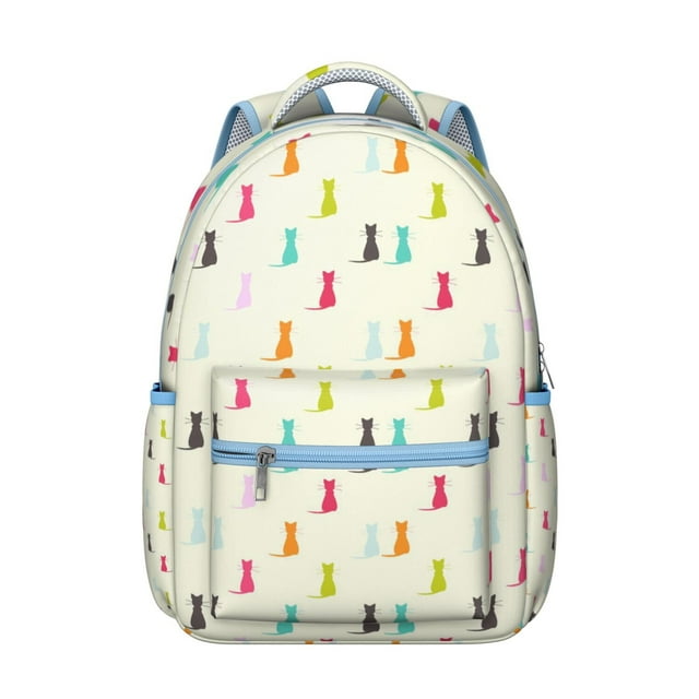 Minimalist Cat Design Student School Backpack with Geometric Cat Pattern Artistic Abstract Cat Print Design Book Bag