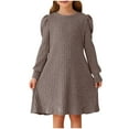thumbnail image 2 of BiZtdJrK Long Sleeve Knit Sweater Dress with Pockets for Teen Girls Back to School Outfits Knitted Knit Ruffle Sleeve A Line Midi Dresses, Khaki, 9 Years, 2 of 10