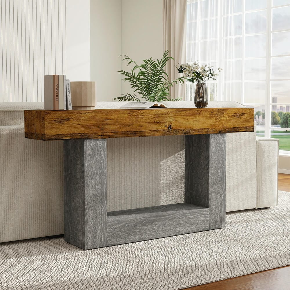 Barara King Console Table, Entryway Table, Console Sofa Table, Display Shelf,63" Wood Console Table, Farmhouse 2-Tier Sofa Table Entryway Table,Brown