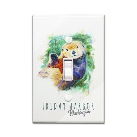 Watercolor Harbor - Friday Harbor, Washington - Sea Otter - Watercolor - Lantern Press Artwork (Light Switchplate Cover)