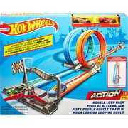 Hot Wheels Double Loop Dash Track Set with 2 Toy Cars in 1:64 Scale, 12-ft Long, Ages 5 and up