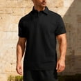 thumbnail image 2 of Fewfanhot Men's Big and Tall Solid Jacquard Button Placket T Shirt, Short Sleeve Collared Pullover Casual Top, S-3XL, 2 of 6