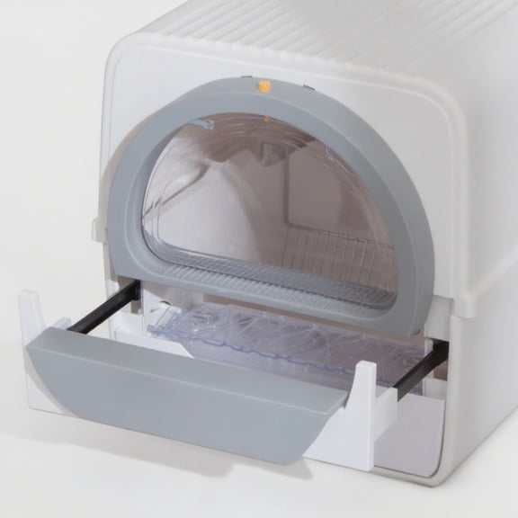 Peterest Mechanical Self-Cleaning Cat Litter Box with Waste Bin, White