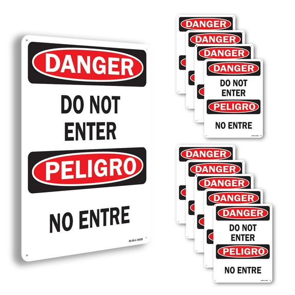 Do Not Enter Bilingual OSHA Danger Rigid Plastic Sign 14 Inch x 10 Inch - 10 Pack