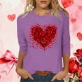 thumbnail image 2 of asdoklhq Love Heart Print T-Shirt Women Day Printed 3/4 Sleeve Crew Neck Fashion Pullover Tops T-Shirt Purple XL, 2 of 5