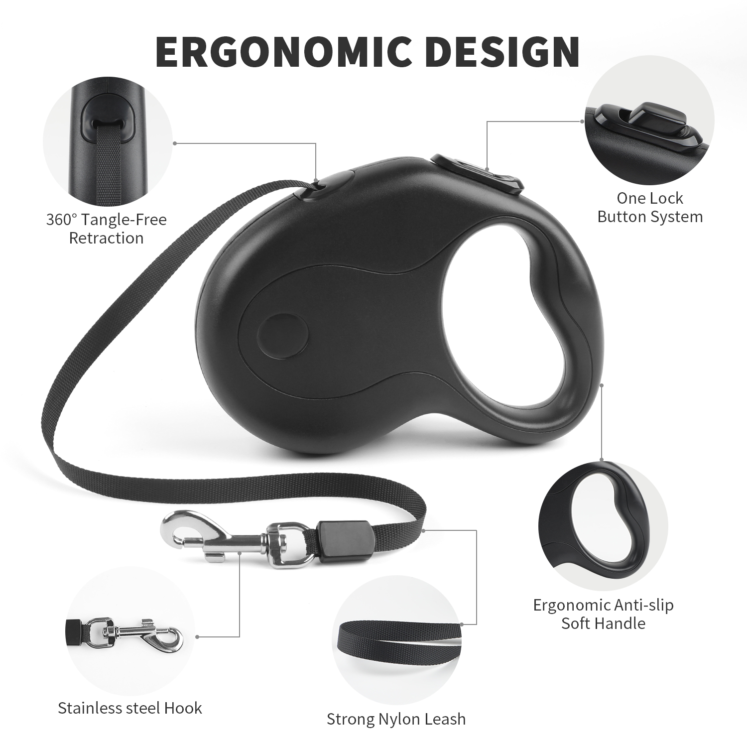 Charkool 16.4ft Retractable Dog Leash Medium Black photo 5