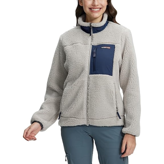 Pioneer Camp Women's Fuzzy Fleece Jacket, Warm Fleece Full Zip Jacket Cozy Stand Collar Coat with Pockets Casual Workout