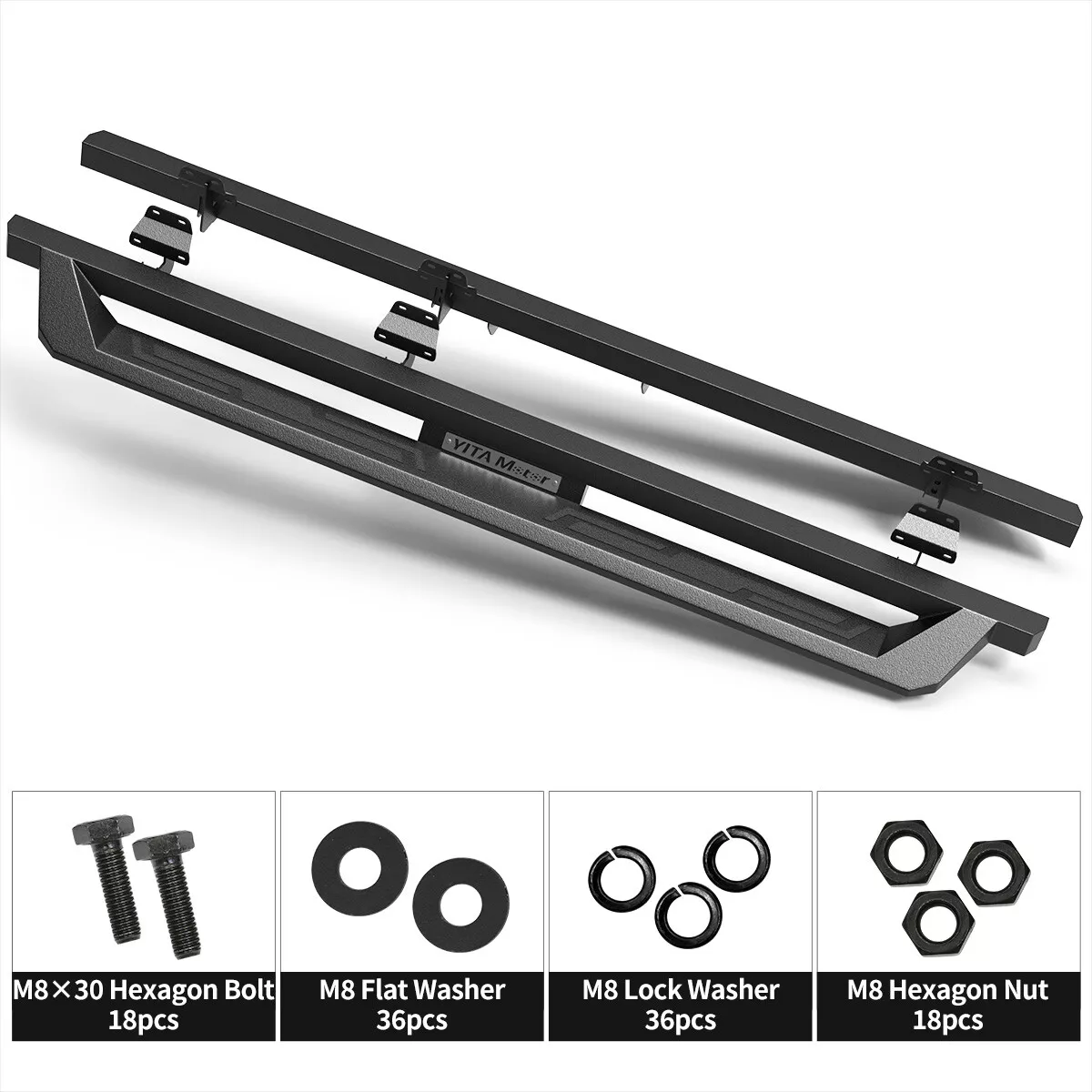 RVNI Running Boards 2015-2025 Ford F-150 Super Crew Cab Powder Coated / 2017-2024 Ford F-250 F-350 Crew Cab Black Off-road Side Steps