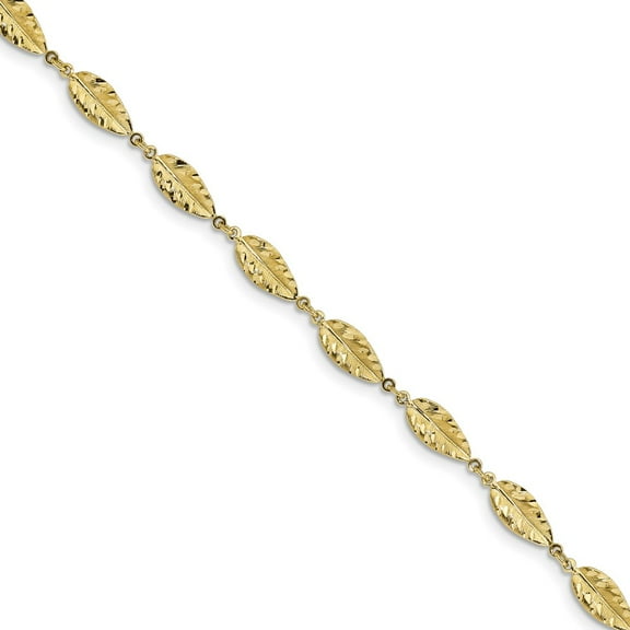 10k Yellow Gold Polished Leaf Bracelet