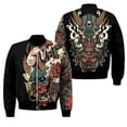 thumbnail image 5 of Chaqueta bomber de primavera y otoño para hombre, con estampado 3D de máscara de samurái Oni y tatuaje, con cremallera, informal, para la calle, 5 of 5