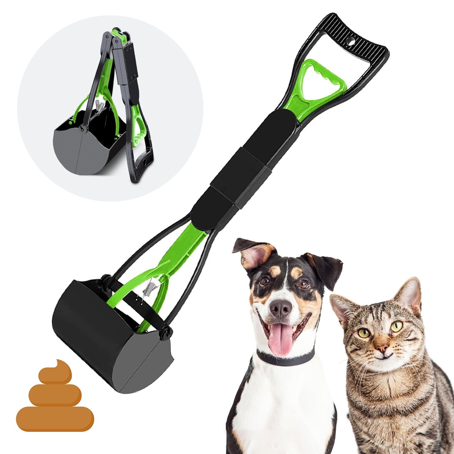FOCUSPET Pet Pooper Scooper for Dogs and Cats Foldable Portable Poop Waste Pick Up Rake for Large & Small Dogs Long Handle Non-Breakable High Strength Material and Durable,Jaw Claw for Grass & Gravel 