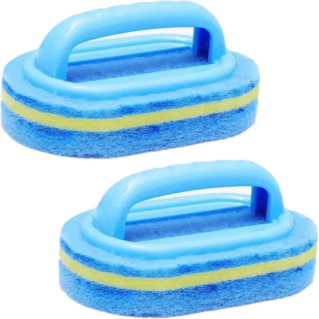 Cepillo de limpieza, esponja de limpieza de baño, esponja de limpieza de cocina, bañera, inodoro, pared, piso, azulejo, cepillo de limpieza con mango (azul) (2 piezas)