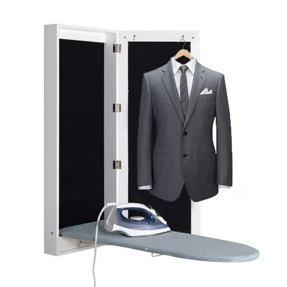 Facilehome Wall Mounted Space-Saving Ironing Board with Waterproof Cotton Cover, White Solid Print