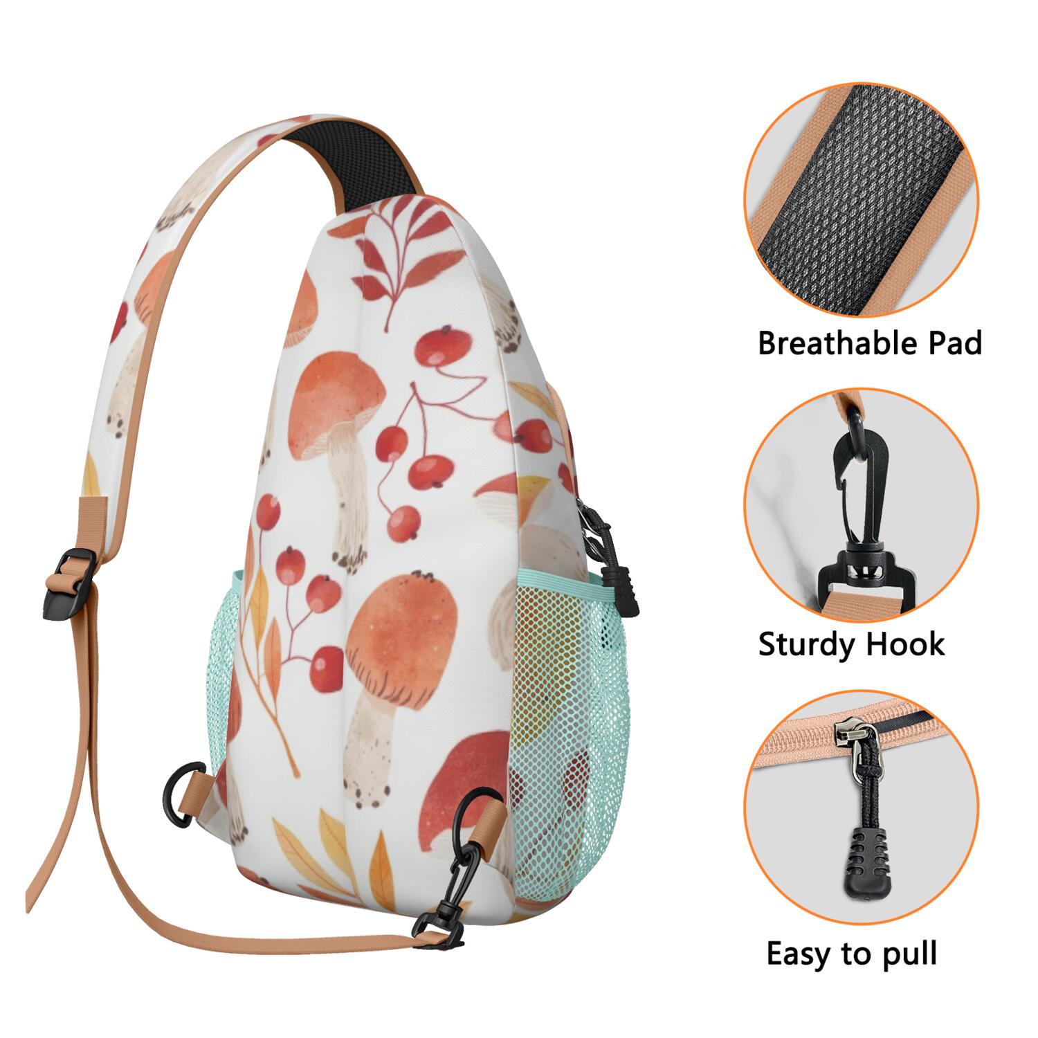 Sling Backpack Mushroom Hiking Daypack Crossbody Casual Bag for Men Women