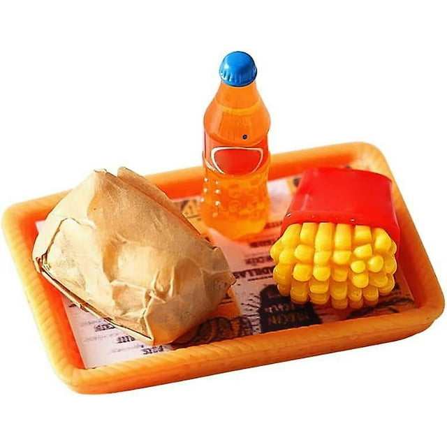 Accessoires de Nourriture Miniature à Emporter pour Maison de Poupée Mini Burger Frites & Boisson Fast Food 1:12 Cuisine de Maison de Poupée Miniature Nourriture Objets en Résine Mini Brands