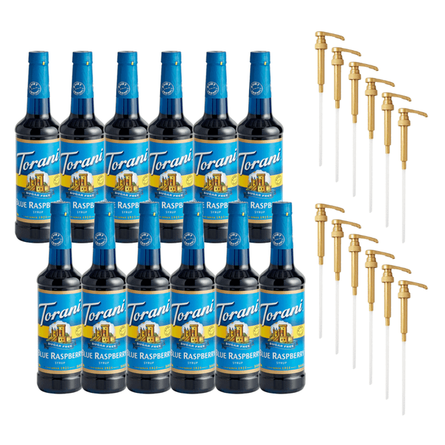 Torani Sugar-Free Blue Raspberry Flavoring Syrup Plastic 750 mL Bonus Squeeze Pump