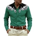 thumbnail image 2 of SOFTCCLO Mens Shirts Casual Carnival Western Cowboys Long Sleeve Top Festive Print Button Down Lapel Comfortable Shirt for Men Dark Green XL, 2 of 4