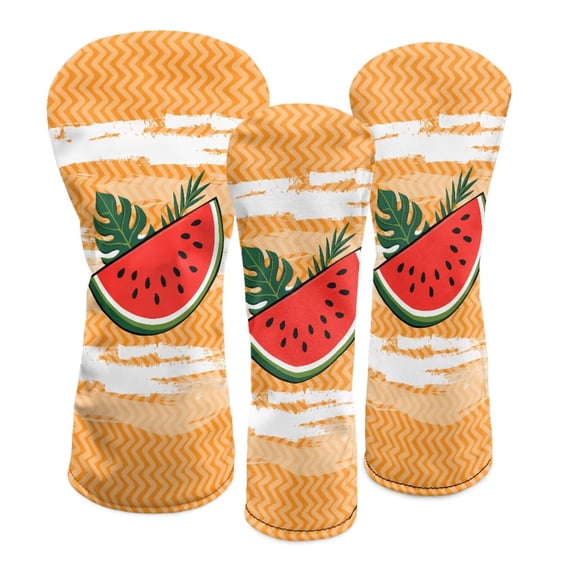 Uorisanigo 3PCS Golf Club Head Covers for Fairway Woods Driver Hybrids, PU Leather Watermelon Print Headcovers for Club Protective, Abrasion-Resistant and Stain-Resistant