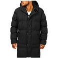 thumbnail image 3 of Blekii Men's Long Puffer Coat, Solid Color Hooded Winter Jacket, Quilted Splicing Design Parka, Warm Thick Outerwear for Extreme Cold, Insulated Daily Winter Coat, Reliable, 3 of 10