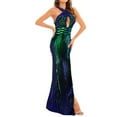 thumbnail image 3 of SWSMCLT Women's High Split Evening Gown Maxi Dress Cocktail Bridesmaid Homecoming Hoco Party Wedding V Neck Full-length Formal Prom Sexy Long Dresses Halter Sleeveless Green 6, 3 of 3