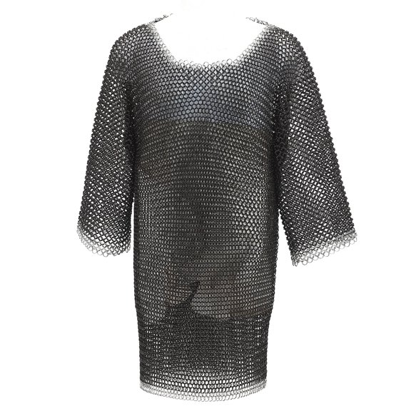 Armory Replicas Medium Black & Silver Chainmail Shirt | Half Sleeve Medieval Armor for Chest & Shoulder Coverage