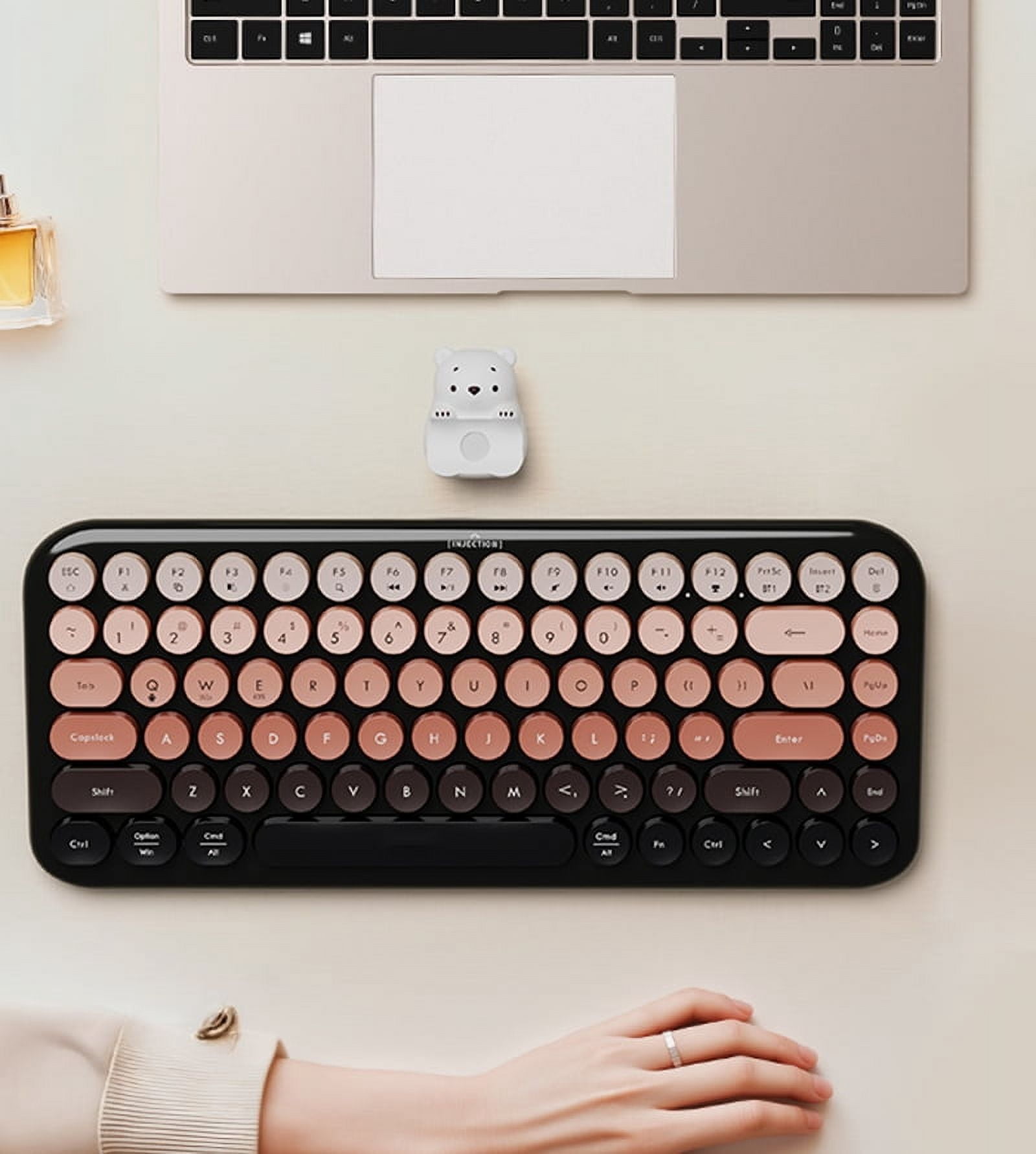 HOCO Bluetooth Wireless Dual-Mode Keyboard 84 Keys Compatible with Windows/Mac/Android, Includes USB Receiver & Type-C Adapter(Blue)