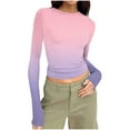 thumbnail image 2 of Taqqpue Women Long Sleeve Shirts Crew Neck Slim Fit Blouse Tops Basic Tee Outfits Underscrubs Layer Clothes Casual Crop T-Shirt, 2 of 8