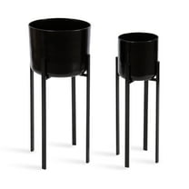Kate and Laurel Gabi Decorative Two-Piece Metal Planters, Set of 2, Black, Modern Metal Outdoor or Indoor Plant Stands for Use as Living Room Planters or Porch Plant Stands
