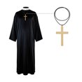 thumbnail image 2 of Jiibva Mens Priest Costume Robe with Gold Cross Necklace Black One Size, 2 of 7