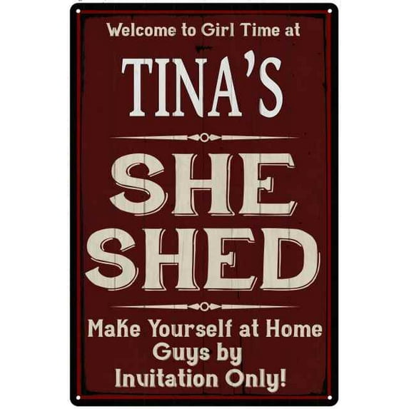 TINA'S She Shed Red Sign Lady Cave 8 x 12 High Gloss Metal 208120088095