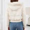 thumbnail image 2 of felwors Womens Trendy Winter Coat Lamb Fur Leather Cropped Lambswool Biker Jacket Lapel Zipper Bomber Aviator Coat White, S, 2 of 8