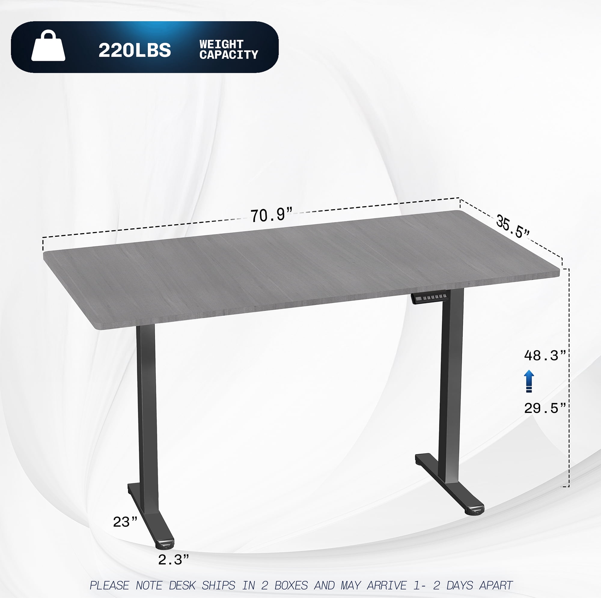 VIVO Electric Dual Motor 71” x 36” Standing Desk, Dark Gray Top, Black Frame