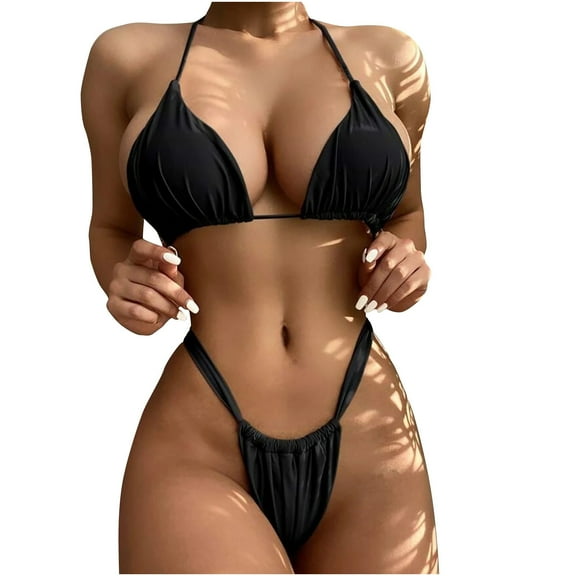 REORIAFEE Women's Swimsuit Bikini Vintage Tankini Fashionable Bathing Suit Split High Waist Bikini Black L