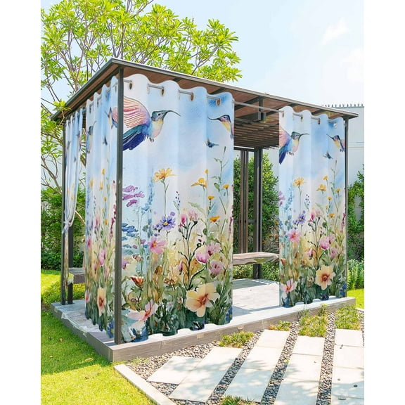 nqOlkjepod Outdoor Curtains for Patio Waterproof, Spring Floral Outdoor Privacy Panels Grommet, Summer Botanical Hummingbird Blackout Outside Curtains for Porch/Cabana/Pergola 54"x84", 2 Panels