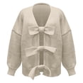 thumbnail image 6 of VISALY Cropped Cardigan Open Front Cardigan Bow Tie Cardigan Sweaters Crew Neck Long Sleeve Ribbed Knit Tie Front Crochet Knit Jumper Top Outwear Coat Chunky Knit Cardigan Crochet Cardigan White M, 6 of 7