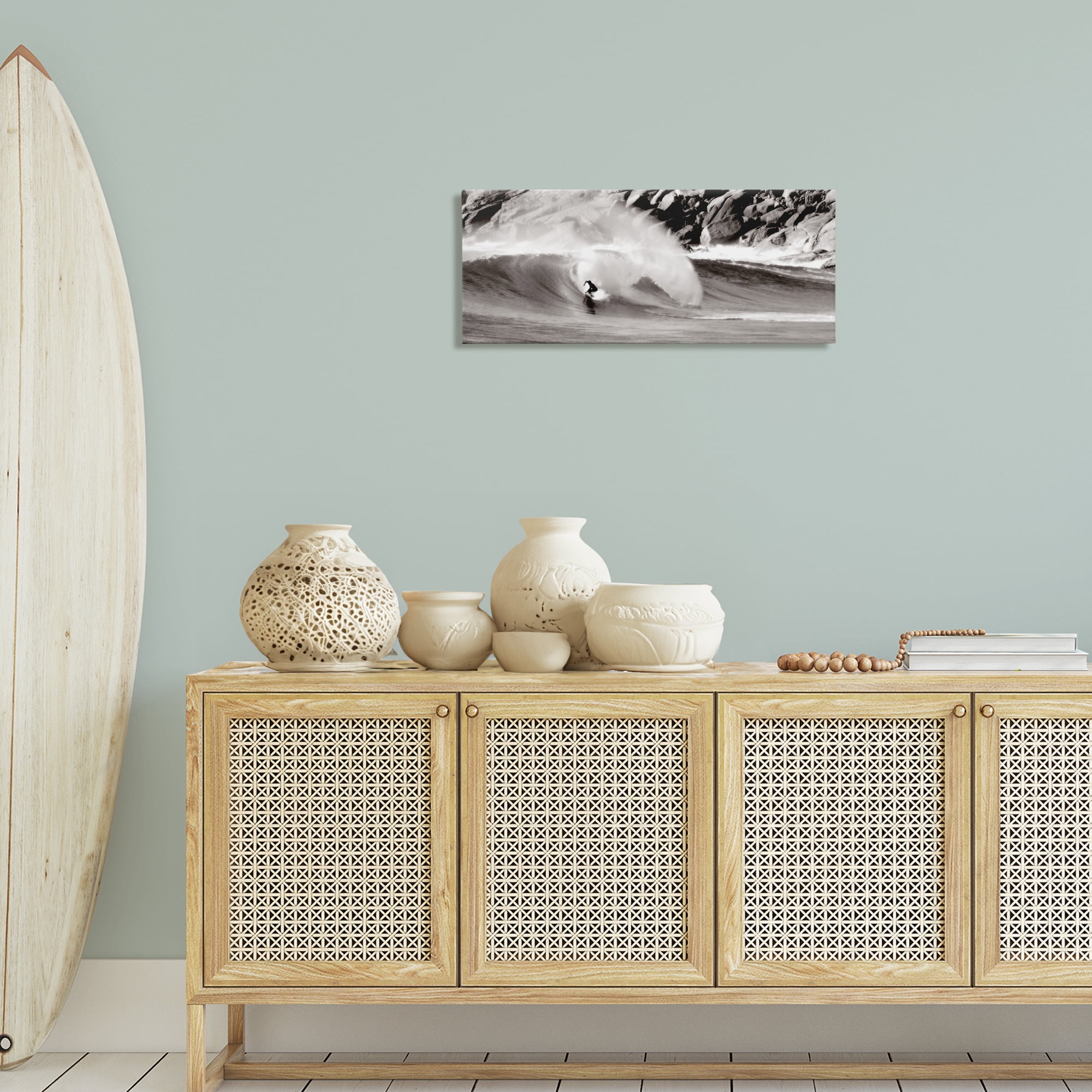 Stupell Industries Surfing Reef Break Coastal Photography Gallery Wrapped Canvas Art Print Wall Art, 30 x 13