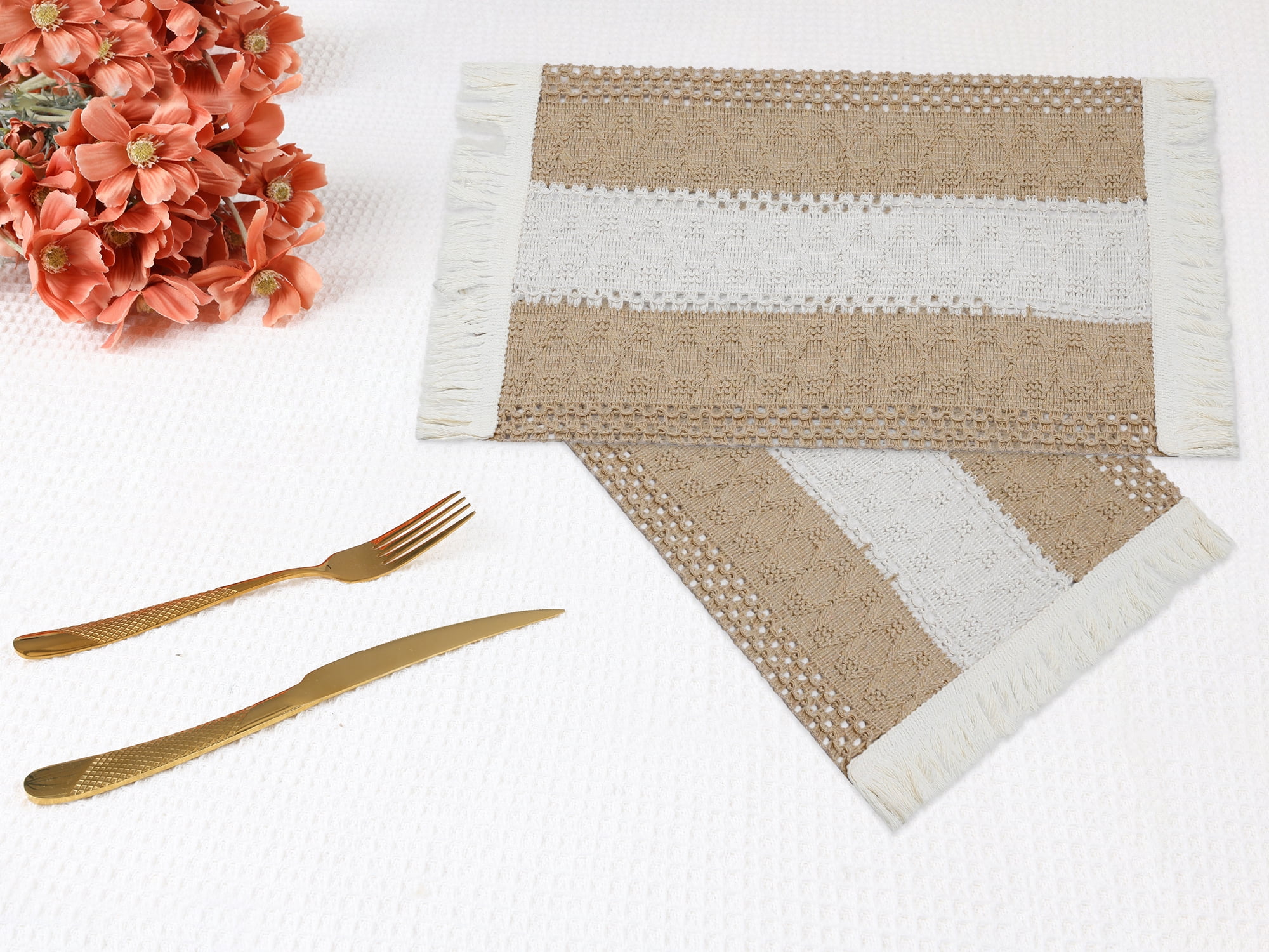 Unique Bargains Set of 4 Farmhouse Placemats for Dining Table Decor Brown-White