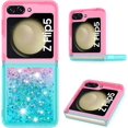 thumbnail image 2 of Glitter Case for Samsung Galaxy Z Flip 5 for Women Girls, Bling Sparkle Colorful Gradient Quicksand Waterfall Soft TPU Liquid Case Cover for Samsung Galaxy Z Flip5 LSJB-Pink Green, 2 of 14